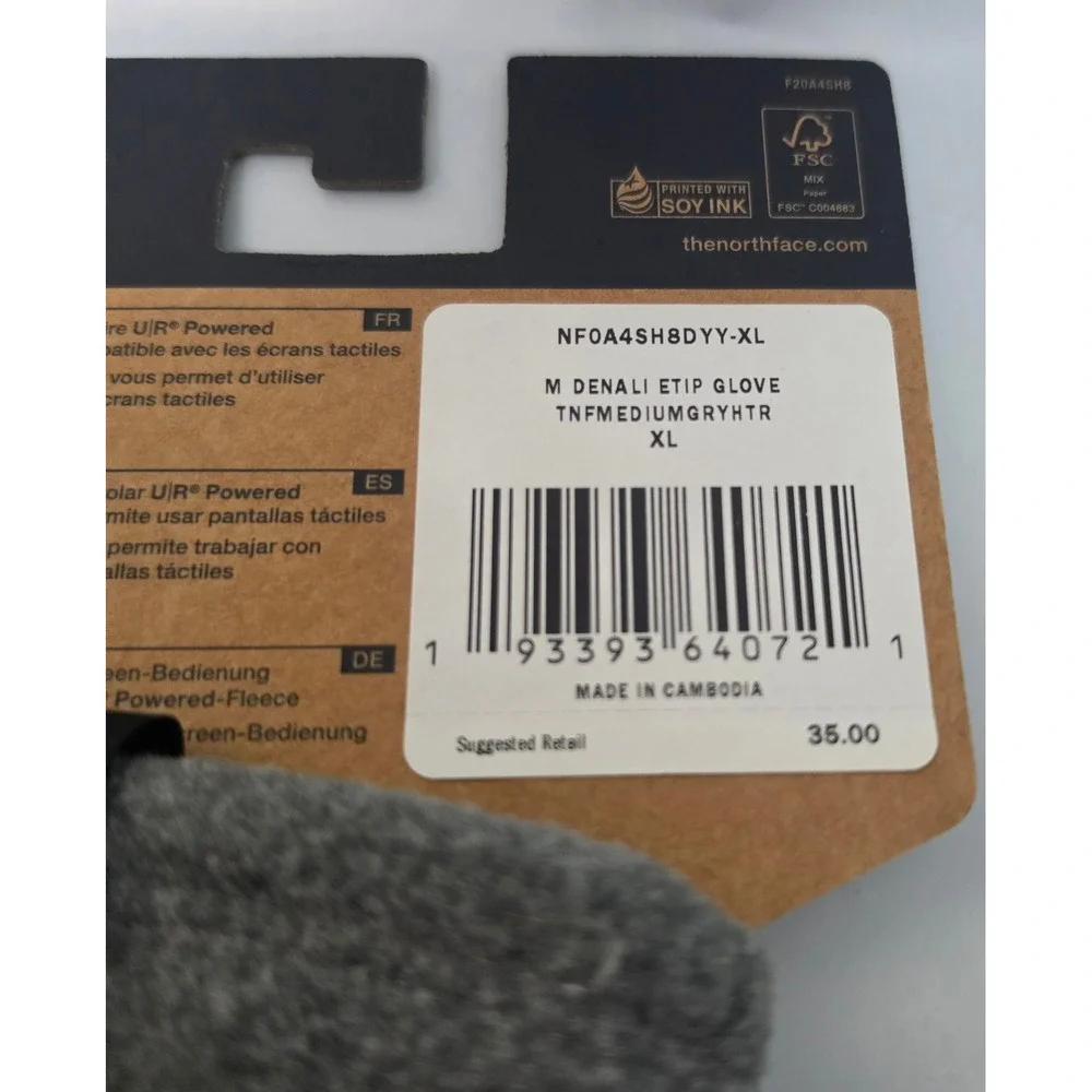 The North Face Denali Etip Glove Mens XL Grey Fleece Touchscreen NF0A4SH8DYY